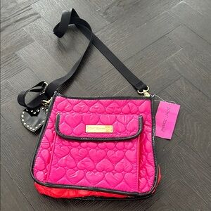 Betsey Johnson Fuchsia Heart Quilted Crossbody Bag